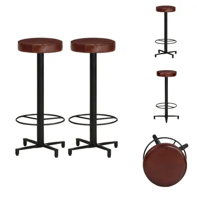 Image de vidaXL Tabourets de bar, lot de 2, 76 cm, en cuir véritable - Tabourets de bar