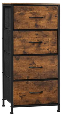 Image de Commode meuble de rangement - 4 tiroirs - Tissu - Bois- 45 x 30 x 94,5 cm - Style vintage