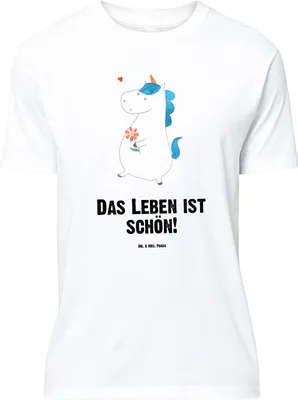 Produktbild von Mr. & Mrs. Panda Größe M T-Shirt Einhorn Spaziergang - Weiß - Geschenk, Herren, Unicorn, mit Spruch, Tshirt, Freude, Blumen, Glitzer, Einhörner, Shirt