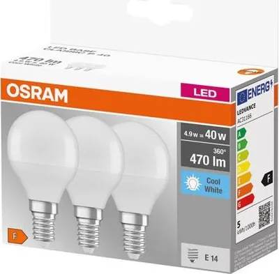 Image de OSRAM HOMELIGHTING 4058075429727 LED (monochrome) EEC F (A - G) E14 Pear shape 4.9 W = 40 W Neutral white (Ø x L) 45 mm x 82 mm 3 pc(s)