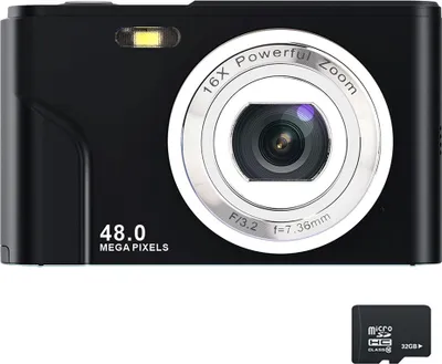 Produktbild von ZELURXX Tragbar Digitalkamera, 32GB Kompaktkamera, grifffreundlich, 48 MP, HD-Display, Zoomobjektiv, IPS-Bildschirm, Schwarz