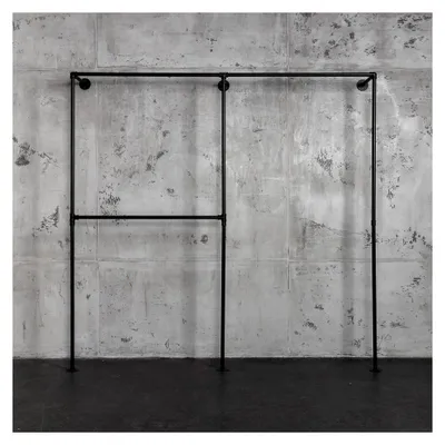 Produktbild von Kleiderstange Garderobe Kleiderschrank Industrial Design für die Wand | Höhe 210 cm x Breite 210 cm | Wandmontage | Schwarz | Garderobenstange | Wandgarderobe | begehbarer Kleiderschrank