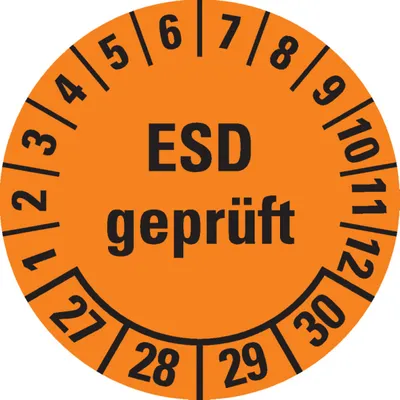 Produktbild von Dreifke® Prüfplakette ESD  27-30, orange, Dokumentenfolie, Ø 30mm, 18/...