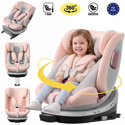 Productafbeelding van DEWINNER Kinderzitje, 360° draaibaar, kinderautostoeltje I-Size, groep 0+/1/2/3 voor auto's met ISOFIX, achterwaarts gericht vanaf de geboorte tot 12 jaar (40-150 cm), 0-36 kg, ROZE