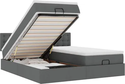 Image de vidaXL Lit ottoman avec matelas gris foncé 160x200 cm Tissu
