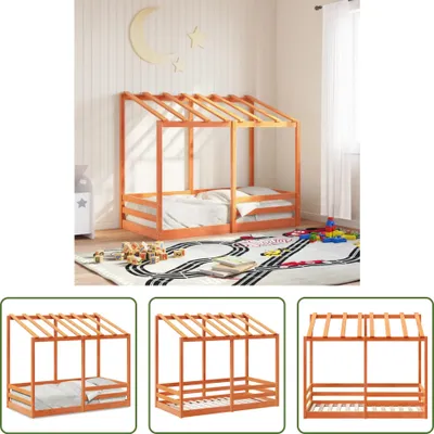 Obrázek produktu pro The Living Store Dětská postýlka se stříškou voskovaná hnědá 80x160 cm z masivního borovicového dřeva
