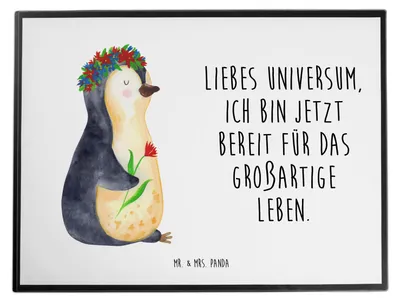 Produktbild von Mr. & Mrs. Panda Schreibunterlage Pinguin Blumen - Weiß - Geschenk, Blumenkranz, Motivation, schreibtischunterlagen, schreibtischunterlage, tischpad, schreibmatte
