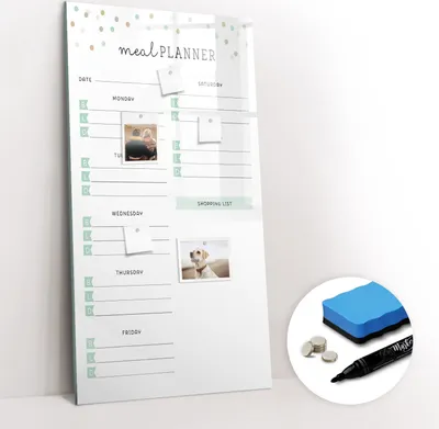 Produktbild von Magnetpinnwand Memoboard - Zubehörsatz - Schwarzer Marker + Schwamm + Magnete - 60 x 120 cm - Essensplaner