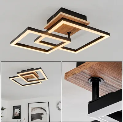 Produktbild von Voghenza »Voghenza« Deckenlampe, Metall/MDF/Kunststoff, Schwarz/Holzoptik