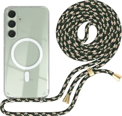 Produktbild von EAZY CASE - Handykette kompatibel mit Samsung Galaxy S24 Plus Kette zum Umhängen Stoßfest Handyhülle für Galaxy S24 Plus Silikon Hülle mit Band Handytasche Transparent Fallschutz in Grün Camouflage