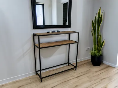 Produktbild von Konsolentisch schmal Schwarz Holzoptik für Flur, Beistelltisch für Schlafzimmer