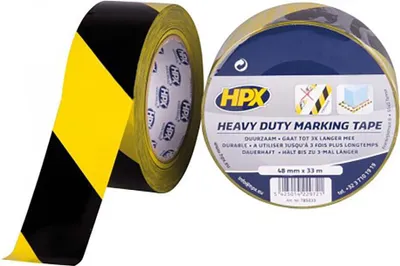 Produktbild von Hpx selbstklebendes Absperrband, strapazierfähig, gelb-schwarz, 48 mm x 33 m