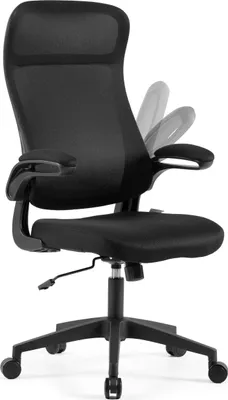 A black ergonomic office chair is shown from a side-angle against a white background.
