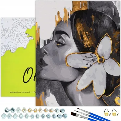 Produktbild von Oh Art! Malen nach Zahlen Erwachsene „Frau mit Lilie“ 40x50 cm – DIY Set: Leinwand mit Holzrahmen, 20 Acrylfarben, 3 Pinsel und Zubehör - Geschenkidee