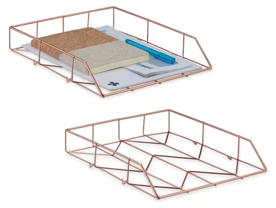 Briefablage Metall 2er-Set, HxBxT 5,5x26x31,5 cm, Roségold