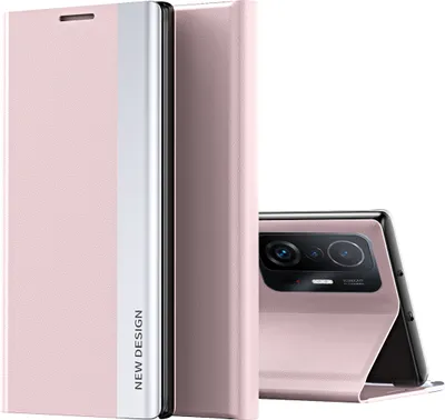 Produktbild von Xiaomi Mi 11T Pro Hülle, Dünn Leder PolyurethanMagnetisch Klapp Stand Schutzhülle für Xiaomi Mi 11T / Mi 11T Pro Rosa