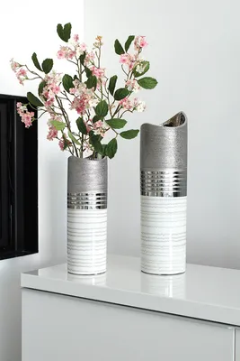 Produktbild von Gilde Halbmondvase "Lavena" silber/weiß/hellgrau H: 33 cm B: 11 cm Tiefe: 11 cm 47219