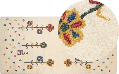 Produktbild von BELIANI Gabbeh Teppich Beige aus Wolle 80 x 150 cm Rechteckig Hochflor mit Blumen Muster Weich Modern für Wohnzimmer Schlafzimmer Kinderzimmer