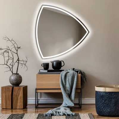 Produktbild von Unregelmäßiger asymmetrischer Spiegel mit LED Beleuchtung 54x54 cm - mit LED Beleuchtung - LED Farbe Kaltweiß 7000K - Individuell Nach Maß - Beleuchtet Wandspiegel Lichtspiegel Badezimmerspiegel TRR223