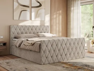 Produktbild von MKS MEBLE Boxspringbett 180x200 mit Bettkasten, Bett 180x200 mit Matratze H4, Boxspringbett 180x200 mit Topper - Miren Duo - Beige Strukture - H4
