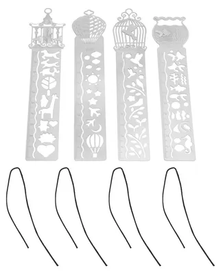 Produktbild von Tragbares, multifunktionales Schablonenlineal mit 4 Cartoon-Mustervorlagen, Malbuch, Lesezeichen, hohlem Metalllineal
