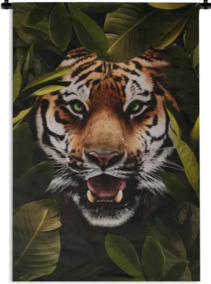 Produktbild von MuchoWow® Wandteppich Wandbehang Tiger - Grün - Augen 90x135 cm Tapisserie Dekoration Wandtuch - Baumwolle - Wandskulptur