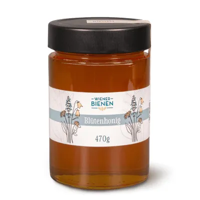 Produktbild von WienerBienen Blütenhonig, Honig aus eigener Imkerei, 470g Glas, Naturbelassen und ohne Zusatzstoffe, Hergestellt in Österreich