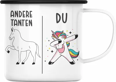 Produktbild von Trendation - Beste Tante Geschenk Emaille Tasse mit Spruch Emaille Emaille Tasse für Tante (Schwarz)