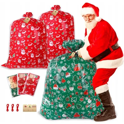 Obrázek produktu pro 3er XXL vánoční pytel - pytel pro Otce Vánoc - dárkový pytel z PE plastu na vánoční dárky, 90 x 140 cm