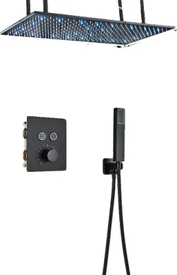 Produktbild von Duschset, LED-Funktion, Wasserfall- und Regendusche, Matte Schwarze G