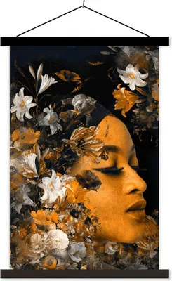 Produktbild von MuchoWow® Textilposter Blume - Frauen - Gold 40x60 cm mit schwarzem Rahmen - Wanddekorationen