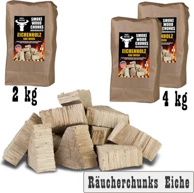 A product image showing bags of wood chunks and a pile of wood chunks, with text indicating weight and product name.