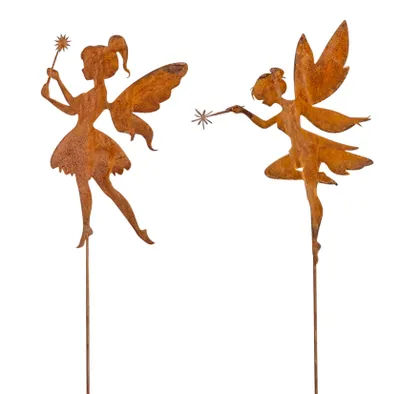 Produktbild von 2er Set Gartenstecker L80cm Elfe Rostdeko Märchen Fee Gartendeko Edelrost Deko Garten Metall Metallbild Topfstecker