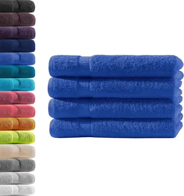 Immagine prodotto di Set di 4 asciugamani in spugna, 100% cotone, colore blu reale, dimensioni 50 x 100 cm