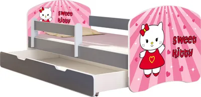 Produktbild von ACMA Jugendbett Kinderbett Junior-Bett Komplett-Set mit Matratze Lattenrost und Rausfallschutz Grau 15 Sweet Kitty 180x80 + Bettkasten