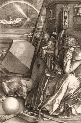 Produktbild von Albrecht Dürer Kunstdruck Bild - Melencolia I, Die Melancholie, 1514, Sepia (120 x 80 cm)