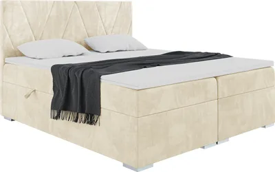 Produktbild von MEBLINI Boxspringbett mit Bettkasten - Gepolstert Doppelbett mit Matratze und Topper - Polsterbett mit Stauraum - Bett mit Kopfteil - Stauraumbett - LARA - 140x200 - H3/Beige Samt