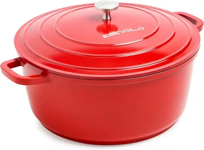 Produktbild von Schmortopf 28 cm, rund, Gusseisen, keramische Antihaftbeschichtung, mit Deckel, für Induktion, rot