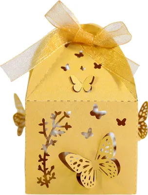 Produktbild von 50Pcs Hochzeit Geschenk-Box, Laser Cut Candy Geschenk-Box Papier-Box Mit Band Für Hochzeit Dekoration Party Favor Kleine Geschenk-Verpackung