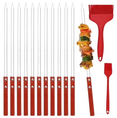 Image de Lot de 12 brochettes pour kebab en acier inoxydable avec manche en bois