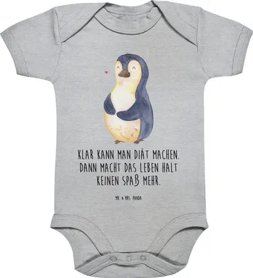 Produktbild von Mr. & Mrs. Panda Strampler Pinguin Diät 12. - 18. Monat - Heather Grey - Geschenk, Pinguine, body kurzarm, babykleidung, Motivation, overall baby, baumwolle, Abnehmen