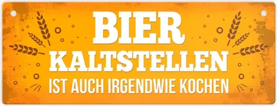 Produktbild von Bier Metallschild mit Weizen Motiv und Spruch: Bier kaltstellen ist auch kochen