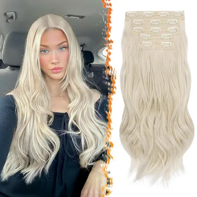 Produktbild von Clip in Haarverlängerungen 50cm Wellig Platinblond Synthetik 5er Set