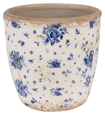 Image de Clayre & Eef Pot de fleurs Ø 16x16 cm Beige Bleu Céramique Roses