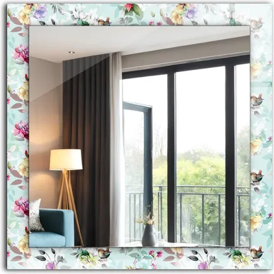 Produktbild von Dekospiegel - Wandspiegel mit Rahmen - Hängespiegel - 60x60 cm - Blumen Und Vögel