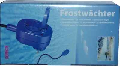 The image shows the packaging of a SCHEGO Frostwächter, a frost monitor device.