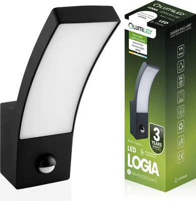 Image de Applique LED extérieure Noir Applique murale Applique de jardin 10W 4000K IP44 Détecteur de mouvement LOGIA LUMILED