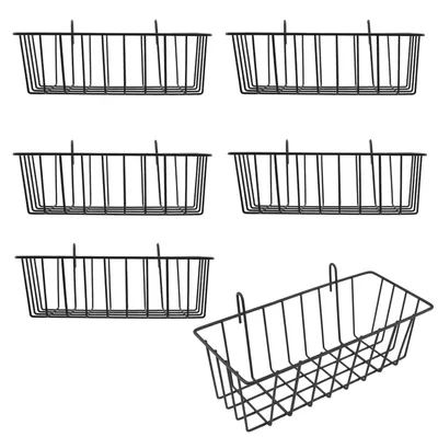 6er-Set Wandgitterkörbe, 25x13x9 cm, schwarz, Metall