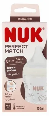 NUK Perfect Match Babyflasche 150 ml mit Silikonsauger, Regenbogen, ab Geburt