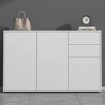 Produktbild von doporro Sideboard Kommode 120 cm in Matt Weiß Aufbewahrungsschrank Holz Bodenstehend für Ihren Wohnbereich Viel Stauraum Schrank 05